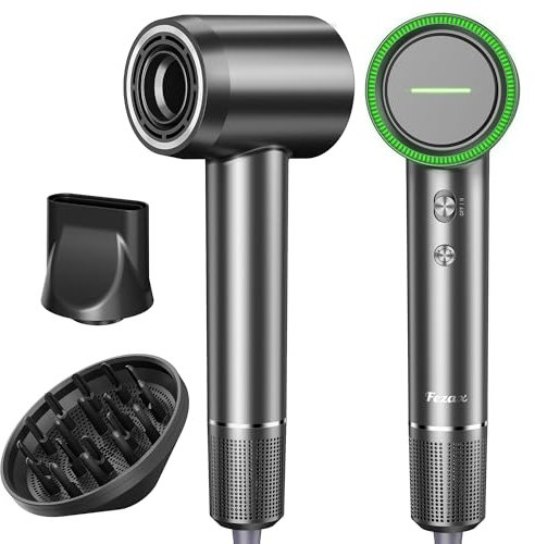 Fezax Ionen Haartrockner mit 110.000 U/min Bürstenloser Motor für Trocknet Schnell, Hochgeschwindigkeit Föhn mit 200 Millionen Negative Ionen, Geräuscharms Fön mit Diffusor für Zuhause, Reise, Schwarz