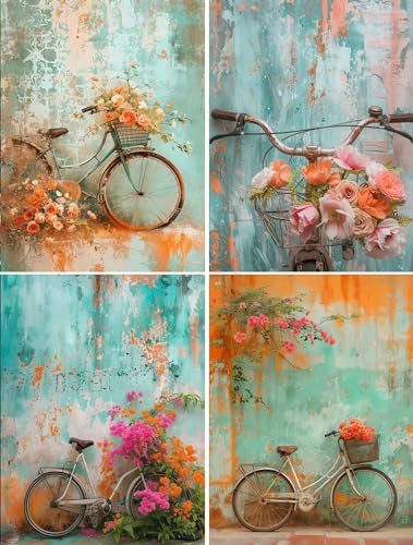Diamond Painting, 4 Pack 5D Diamant Painting Bilder Erwachsene Kinder, DIY Fahrrad Diamant Malerei Set, 4 Stück Blume Diamond Painting für Wohnzimmer Schlafzimmer Wand Dekoration Geschenk 24x32cm