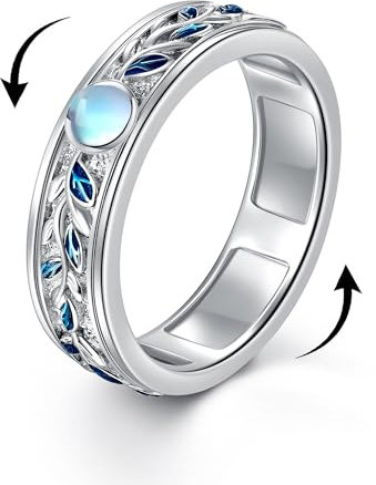 POPLYKE Fidget Angst Ringe für Damen 925 Sterling Silber Blatt Ring Sorge Rebe Spinner Ringe Anti Stress Stimmung Ringe Geschenke Muttertag Band Breite 7#