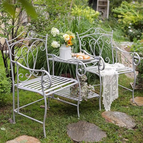 NRNQMTFZ Bistro Set 3-Teiliges, Gartenmöbel Set, Sitzgruppe 2 Stühle und 1 Tisch, Premium Stahl, Garten-Sitzgruppe Aus Eisen für Hof, Garten, Draussen