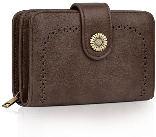TEUEN Geldbeutel Damen Große Kapazität PU Leder Vintage Portemonnaie Brieftasche Geldbörse Mittelgroß mit RFID-Blockierung und Mehreren Fächern Frauen