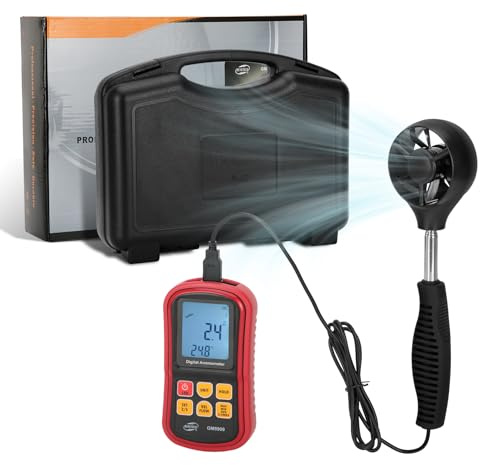 NURATIT Handheld CFM Anemometer, Digital Anemometer Measures Air Speed, Air Volume and Air Temperature, Handheld Anemometer with Backlight Max/Avg/Min Functions for Measuring Wind Speed.