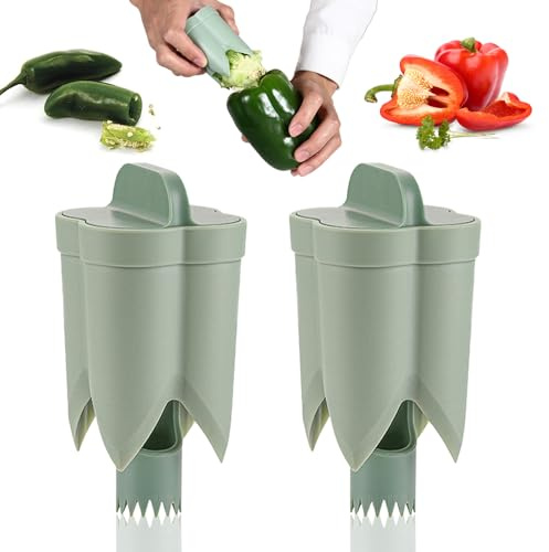 Pepper Seed Corer Remover, 2024 New 2 in 1 Bell Pepper Cutter Pepper Porer Seed Remover Tool, Quickly Cutting and Deseeding Bell Pepper Corer Tool for Vegetables Kitchen Gadget (2)