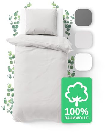 JACOBSON Bettwäsche 135x200 Set - 100% Baumwolle Bettbezug 135x200 cm + 1 Kissenbezug 80x80 cm, Perkal Bettwäsche 2-teilig mit Reißverschluss (135x200cm, Hellgrau, 2-teilig)