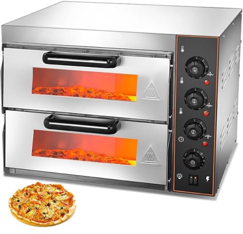 Commercial Electric Pizza Oven,16 Multi-Purpose Double-layer Toaster Stainless Steel Baking Oven with Pizza Stone and Timer,40L Capacity Multipurpose Toaster Bake Broiler,for Restaurant Home(Double L
