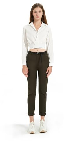 GLOWELFA Pantalon Femme Taille Haute Chic et Élégant Coupe Cigarette Ajustée pour Le Travail et Le Bureau