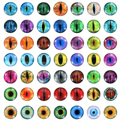 PATIKIL 15mm Dragon Eyes, 100 Pcs Round Glass Eyes Animals Crochet Eyes for Clay Doll Making Craft DIY Findings Jewelry Making, Mix Color