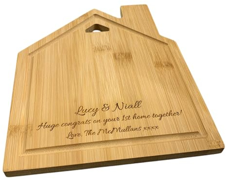 Personalised House Shaped Bamboo Chopping Board – Engraved New Home Gift, Housewarming Present, Custom Wooden Board for Kitchen, First Home Keepsake