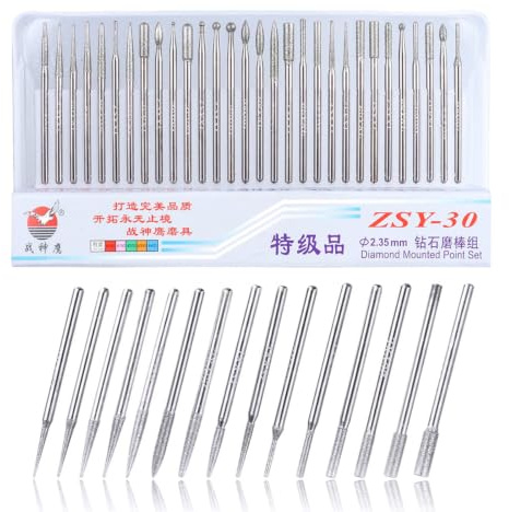 HaoTrade 30 unidades mini fresas de diamante, vástago de 2,35 mm de diamante, fresas de acero de tungsteno, fresa rotativa, fresa rotativa para piedra / cristal / metal lijado, pulido, grabado