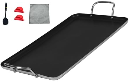 17inch Nonstick Aluminum Double Griddle Pan, Comales para Tortillas Griddle Pan Burner Skillet with Handles for Stove Top - Coating & Heat Resistant for Frying, Searing, Grilling, Browning Cook