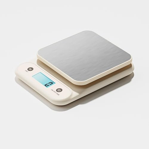 Meilen Bascula de Cocina 11 LB / 0.1 OZ, Bascula Precision 5 KG /0.1 G, Peso de Cocina para Cocinar y Hornear, Batería de Litio Integrada de 300 mAh, Carga Tipo C Recargable, Blanco