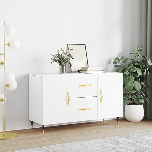 Myheimly Sideboard, Kommode mit viel Stauraum, Mehrzweckschrank Anrichte für Wohnzimmer, Schrank Beistellschrank Metallbeine, Modern,HolzwerkstoffWeiß