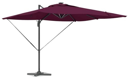 vidaXL Parasol Bordeaux red 286 x 285 x 270 cm Aluminium, Garden and Terrace, Rectangular Outdoor Umbrella, Tiltable Rotatable Patio Shade, Modern Cantilever Parasol, Summer Canopy