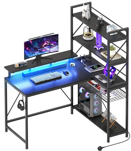 YITAHOME L Shaped Gaming Desk with Shelves Power LED 120cm Black