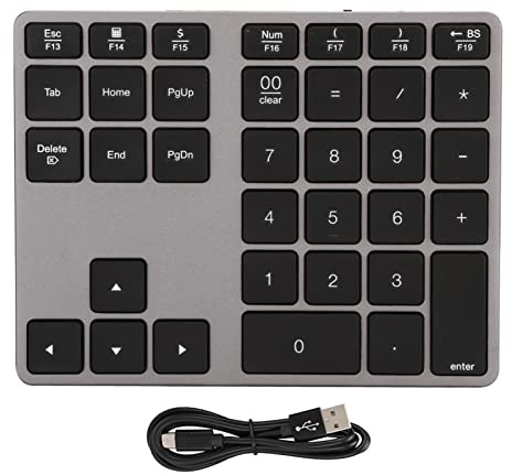 VELATEMOR Pad di Numeri Wireless, Tastiera Numerica da 35 Tasti, Tastiera Ultra Sottile Wireless Ricaricabile Compatibile con Bluetooth 5.0 (Grigio Ferro)