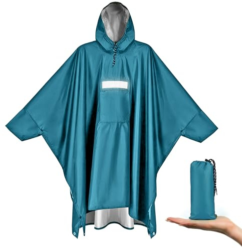 Vankarr Poncho de pluie imperméable léger avec capuche, poches, bandes réfléchissantes, respirant - Veste de pluie pour homme et femme - Poncho de pluie aéré pour le vélo, le camping, la randonnée