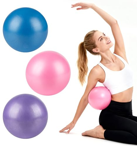 RAINFLOW 3 Pcs Small Exercise Ball - 9 Inch Pilates Yoga Ball | Mini Stability Ball with Inflation Straw for Fitness Core Strength Stretching, Home Gym Office Workout and Balance Training