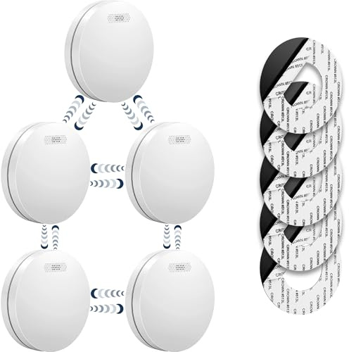 SAVS SM11R4 Funkvernetzter Rauchmelder 5er-Pack – 10 Jahre Batterie – Extra flaches Design – Kein LED-Licht – Montage ohne Bohren – Entspricht europäischer Norm – Vernetzbarer Feuermelder | 5er Set funkvernetzter Rauchwarnmelder mit 10-Jahres-Batterie, bis zu 30 Melder vernetzbar, LED-frei und EN 14604.