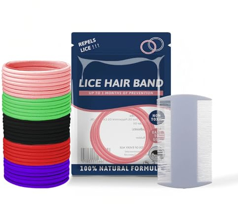Läuse Haargummi Set,Buntes Elastisches Anti Läuse Haargummi mit Läusekämmen für Täglichen Gebrauch,Enthält Ätherische Öle,Sicher Gesund,Vorbeugung und Behandlung von Kopfläusen,60 Stück