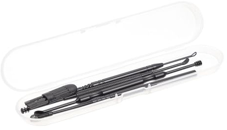 Ohrenschmalzreiniger Satz 1 Satz Edelstahl, 360° Spiral, Schwarz | Tragbar, Rutschfester Griff, für Zuhause, Ohrreinigungsartikel, Mehrzweck Werkzeug, Doppelseitiges Design
