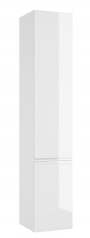 .Deftrans DomoDomo – badrumsskåp/högskåp hängande – vit högglans, 30 cm bred (157 x 30 x 28 cm), smalt badrumsskåp med 2 dörrar och 4 hyllor, dörr vänster/höger, MDF
