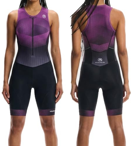 MY KILOMETRE Tuta da Triathlon da Donna Senza Maniche con Reggiseno Integrato – Trisuit Traspirante con Asciugatura Rapida e 2 Tasche Posteriori per Gare e Allenamento