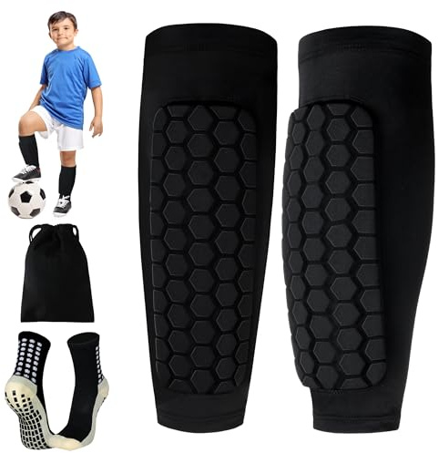 Schienbeinschoner Kinder Fussball, Klein Schienbeinschoner Fußball Herren mit Anti-Rutsch-Socken, Anti-Aufprall atmungsaktiv Anti-Shedding fur Fussball, Rugby, Baseball