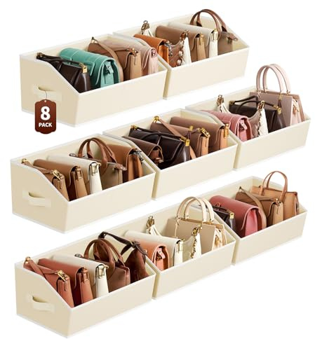 Homsorout Fabric Storage Box - 8 Pack Sloped Front Wardrobe Organiser Beige