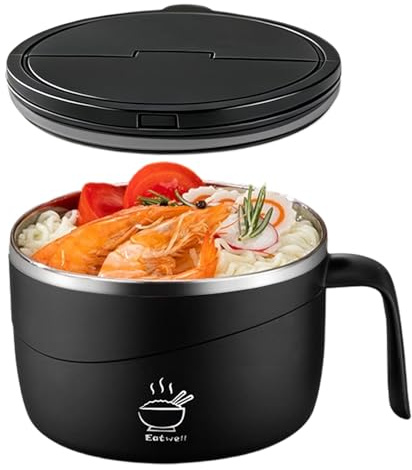 Juego de tazones para pasta – 1200 ml Rapid ramenn Tazón de fideos de acero inoxidable con tapa y tenedor | Para utensilios de cocina, arroz, pho, pasta, avena, gumbo, ensalada, hogar, residencia