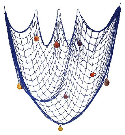 Générique Rete da Pesca Decorativa con Conchiglie, Decorazione da Parete Stile Mediterraneo, Porta Foto da Appendere per Camera, Festa Mare e Spiaggia, Blu 200 x 100 cm