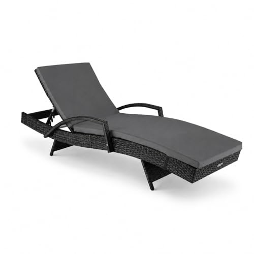 Lettino Prendisole Reclinabile In Polyrattan Con Schienale Regolabile E Cuscino Imbottito Ideale Per Giardino Terrazza Piscina E Relax Outdoor 190 x 62 x 34 Cm Nero