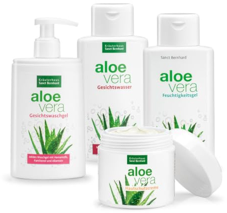 Sanct Bernhard Aloe-Vera-Pflegeset 4 Stück - Feuchtigkeitsgel, Hautcreme, Waschgel, Gesichtswasser