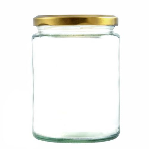 Wares of Knutsford 12 x 500ml Large Glass Jam Jars with Gold Lids