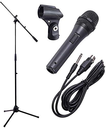 NJS NJK009 Professional Microphone and Stand Kit with Carry Bag – Complete Dynamic Mic Set for Vocal Performances, Presentations, and Recording
