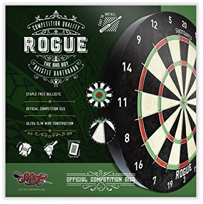 Shot! Darts Rogue Dartscheibe, mit Stahlspitze, offizielle Wettkampfgröße, e-Self heilend, Sisal, reduziert Sprungkraft, Bullseye