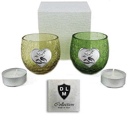 DLM-29679 (Kit 6 Pezzi) Portacandela Bicchiere Porta Candela in Vetro con Cuore Coppia FEDI 25 Anniversario Nozze d'Argento Venticinquesimo bomboniera