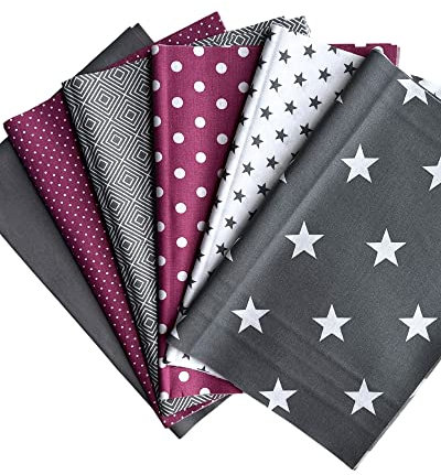 babrause® Stoffpaket Patchwork Baumwollstoffe 12 x (25x35cm) (Mauve Beere Grau Weiß)