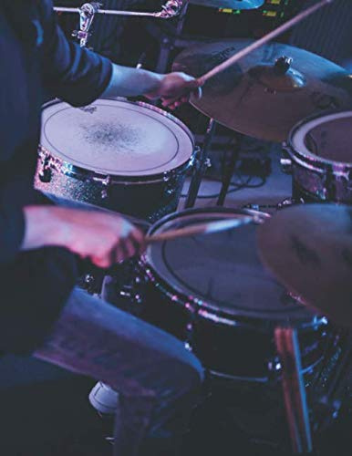 Notenheft: Das Notenbuch für alle Schlagzeuger ♦ über 100 blanko Seiten im A4 Format zum niederschreiben deiner besten Songs und Lieder ♦ Motiv: Drummer Neon
