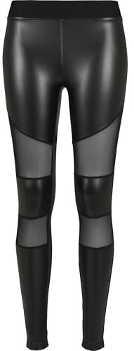 Urban Classics Damen Ladies Tech Mesh Faux Leather Leggings, Black, L