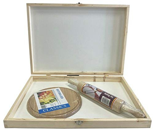 Classic 3PC ROTI/CHAPPATTI Box Set with Rolling PIN & Round Board to ROLL The ROTI NAN Pitta