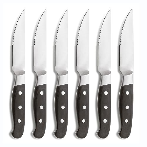 Comas Steak Knives Aconcagua Black Set of 6, Couteaux à viande, acier inoxydable, bois de pakka
