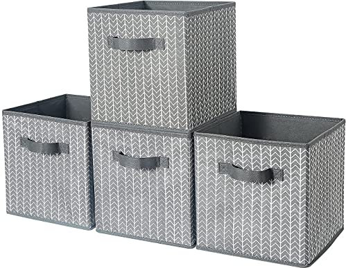 BrilliantJo Aufbewahrungsbox aus Stoff in 4er Set, 33 x 38 x 33 cm Faltbare Aufbewahrungskiste mit Griffe Ordnungssystem Korb für Schrank Regal Spind - Grau Fischgrät