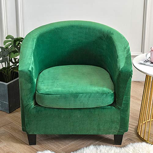 Highdi Sesselschoner 2 Teilige Samt Plüsch Sesselbezug, Stretch Tub Chair Sesselhussen mit Armlehne, Club Sesselüberwurf für Clubsessel Loungesessel Cocktailsessel (Türkis)