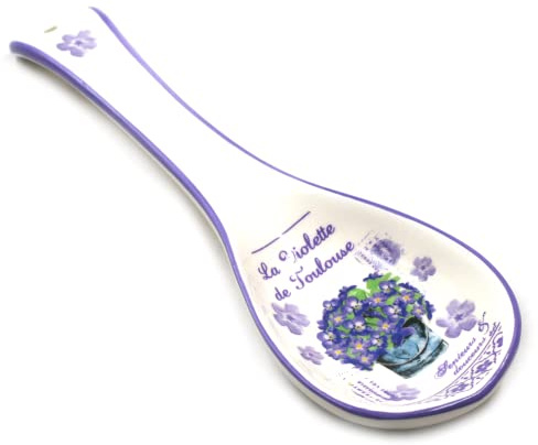 Faye La Violette de Toulouse - Repose Cuillère Céramique Blanche Violettes - 23,5 cm