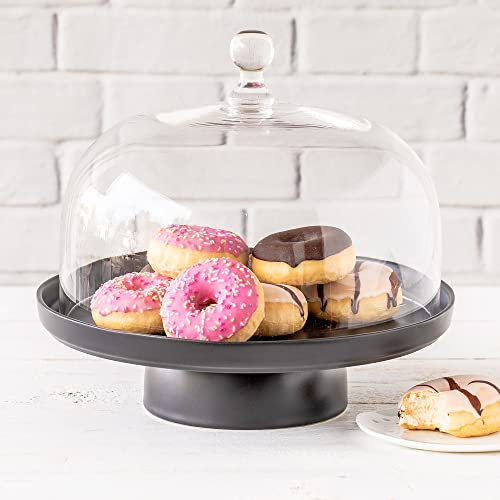 Home of Cake Plato para tartas con pie Puro mediano en negro mate con cubierta de cristal, diámetro de 28,5 cm, soporte para tartas, soporte de cerámica para bodas, cumpleaños, fiestas