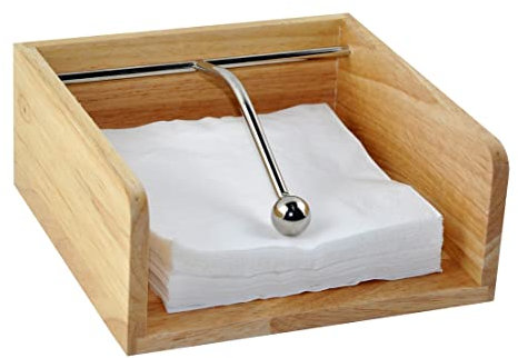 Eitida Square Napkin Holder Dispenser,Rubber Wood,with Mental Weighted Stainless Steel Center Bar,for Kitchen Tables,Indoor and Outdoor, Picnic,Restaurants,Cafe,Vintage Home Decor-Natural Wood Color