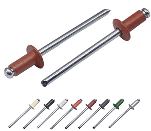 Paquete de 100 remaches ciegos pintados de 4,0 x 10 mm, cabeza de cúpula, DIN 7337, remache de aluminio y mandril de acero, remaches pop (100, marrón cobre RAL 8004)