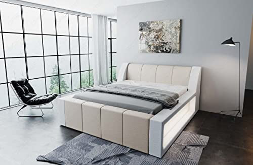 Sofa Dreams Wasserbett Fermo mit beheizbarer Wasserbettmatratze und kompletter Technik LED Beleuchtung 140x200 160x200 180x200 200x200 200x220 (200 x 200 cm, Beige-Weiß)