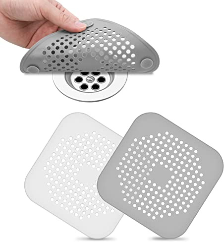 Flintronic 2PCS Coladores de Drenaje de Silicona, Cubierta de Desagüe de Ducha, Tapón de Filtro Protector de Colador de Fregadero Plegable con Ventosa Fuerte para Bañera, Baño, Cocina