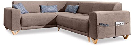 MIUFORM Ecksofa mit Schlaffunktion und Bettkasten Wohnladschaft | Classy Sophie L MAX | Wohnladschaft Couch L Form Schlafcouch (Taupe, Links ausgerichtet)